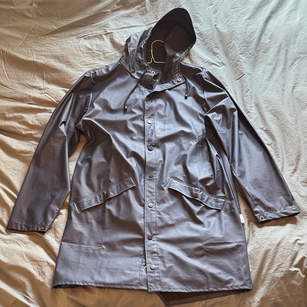 Rains Men's Navy Hooded Long Raincoat